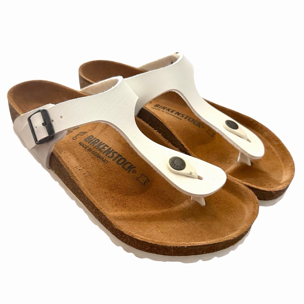 Birkenstock White Gizeh Leather Toe-Post Sandals